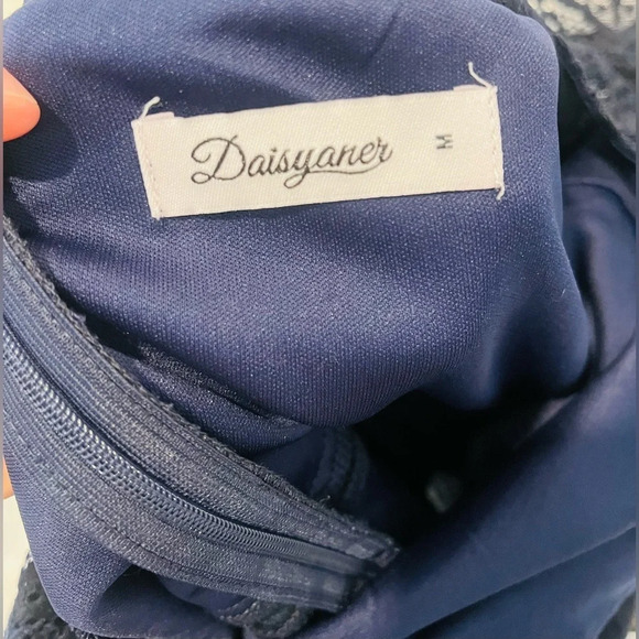 Daisyaner Formal Floral Lace Maxi Dress Evening V-Neck Dress in Navy - Picture 8 of 8